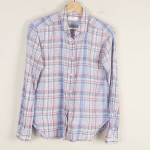 Uniqlo Premium 100% Linen Plaid Long Sleeve Button Shirt Womens Sz S